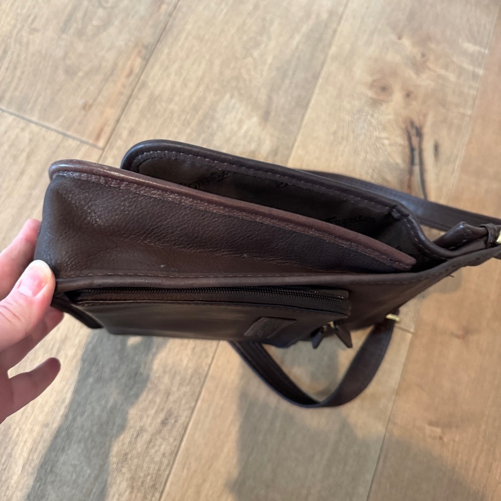 Vintage Fossil Leather Messenger Crossbody Bag Brown Built in Wallet‎ 75082 - Picture 10 of 16